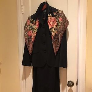 Ralph Lauren Blue Label Italian Wool Jacket & Midi-Flare Skirt Size 10 Black